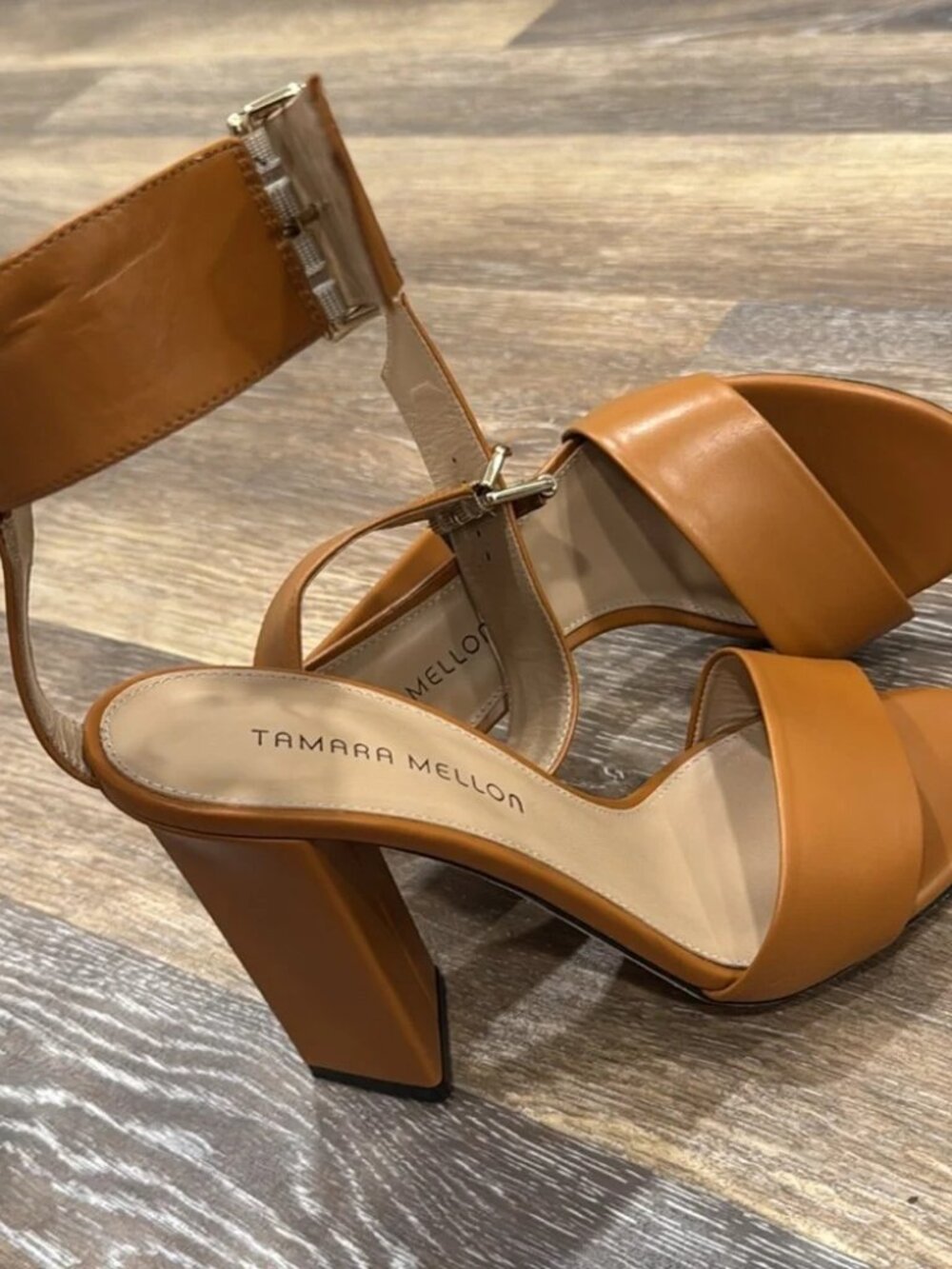 9.5 Tamara Mellon, Camel, Ankle Strap heels, size 40 Ready for Summer